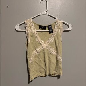Daisy Women's Lace Trim Camisole - Light Green and Cream